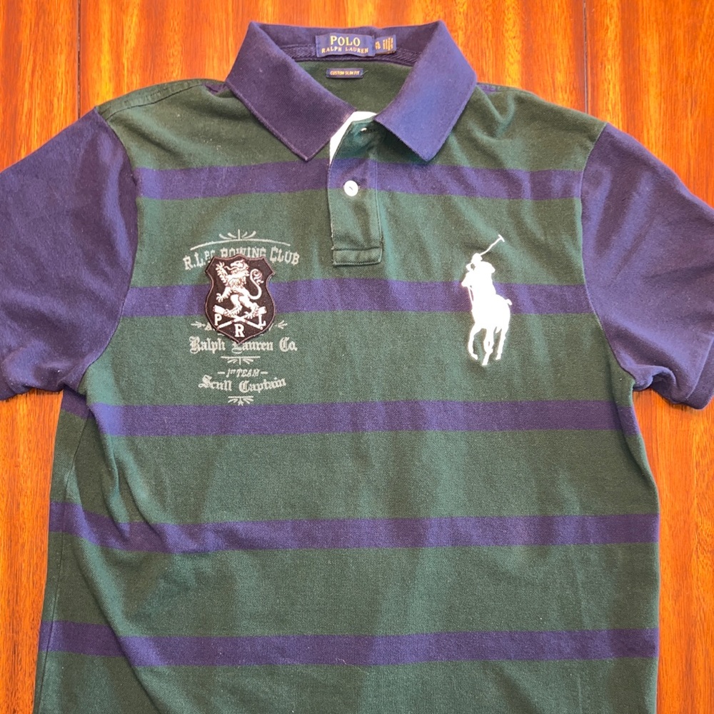 Ralph Lauren Men’s Striped Custom Slim Fit Polo Blue Green Size XL